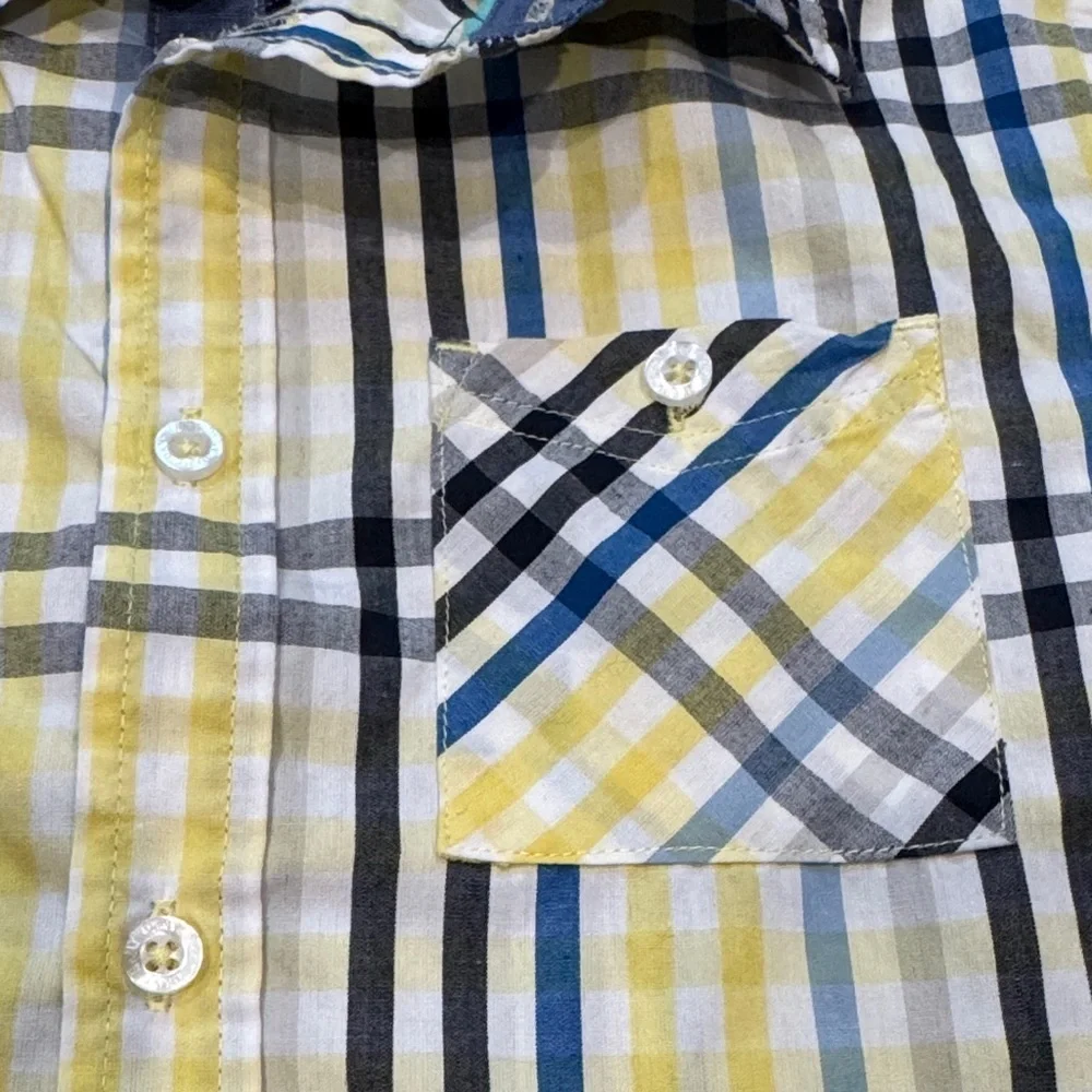 DKNY Kids Casual Yellow and Blue Plaid Button Down Shirt -Size Large 14/16